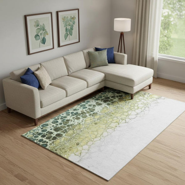 HomeRoots 10' X 14' Olive Green Gold Ivory Abstract Area Rug - Stylish, Washable, UV Protected for Modern Homes 657083