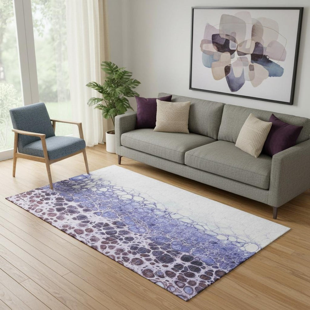 HomeRoots 5' X 8' Elegant Purple and Ivory Abstract Washable Area Rug with UV Protection and Stain Resistance 657085