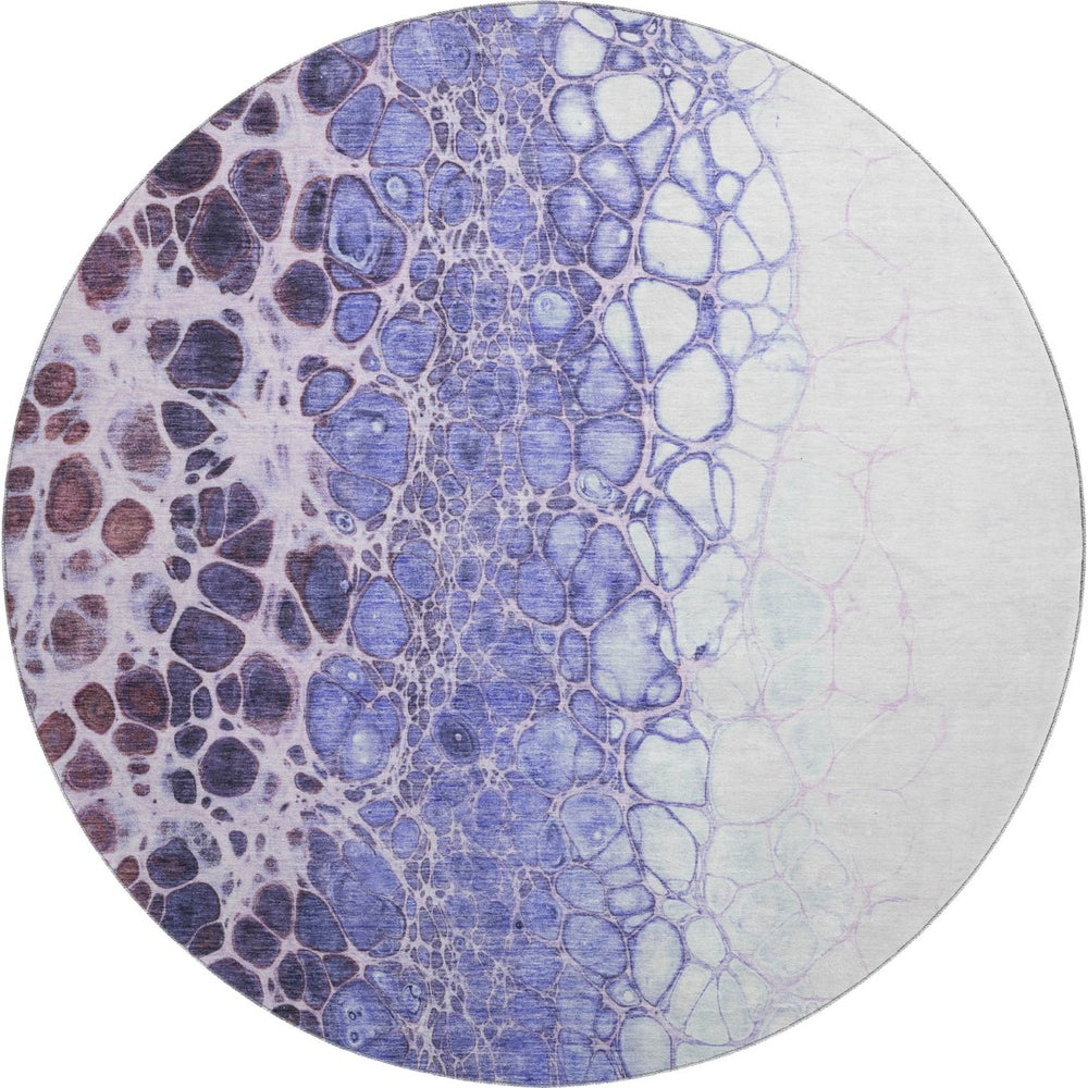 HomeRoots 8' Purple And Ivory Abstract Round Rug - Washable, UV Protected, Non-Slip for Modern Living Spaces 657086