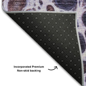 HomeRoots 8' Purple And Ivory Abstract Round Rug - Washable, UV Protected, Non-Slip for Modern Living Spaces 657086
