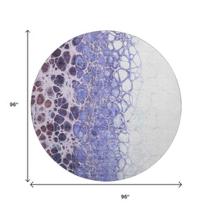 HomeRoots 8' Purple And Ivory Abstract Round Rug - Washable, UV Protected, Non-Slip for Modern Living Spaces 657086