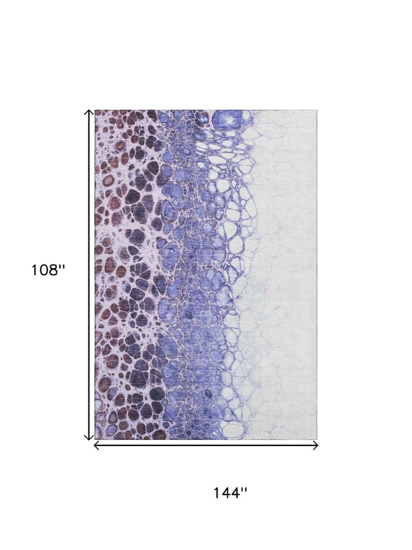 HomeRoots 9' X 12' Purple & Ivory Abstract Area Rug – Washable, UV Protected, Durable Design for Modern Spaces 657088