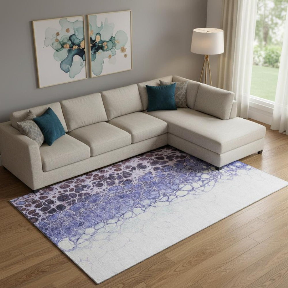 HomeRoots 9' X 12' Purple & Ivory Abstract Area Rug – Washable, UV Protected, Durable Design for Modern Spaces 657088