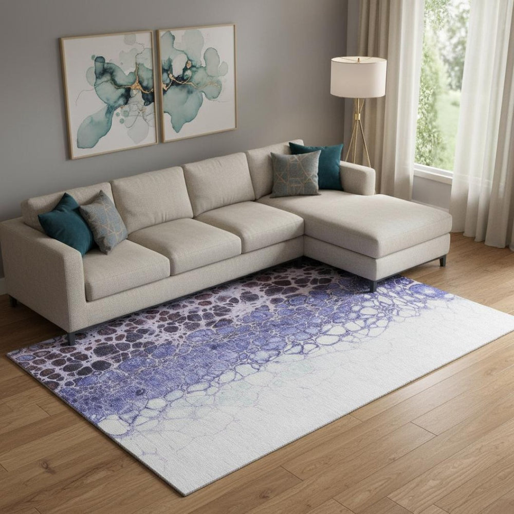HomeRoots 10' X 14' Purple And Ivory Abstract Area Rug – Washable, UV-Protected, Durable Design for High-Traffic Spaces 657089