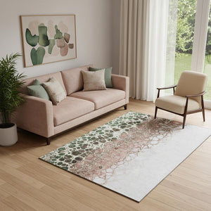 HomeRoots 5' X 8' Washable Salmon Ivory Green Abstract Area Rug with UV Protection for Modern Spaces 657091