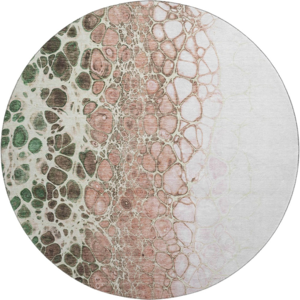 HomeRoots 8' Salmon Ivory and Green Abstract Washable Round Rug – Durable, Stylish, UV-Protected & Easy-Clean! 657092