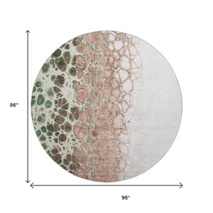 HomeRoots 8' Salmon Ivory and Green Abstract Washable Round Rug – Durable, Stylish, UV-Protected & Easy-Clean! 657092