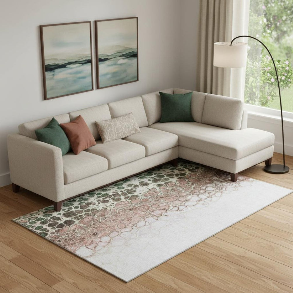 HomeRoots 8' X 10' Salmon Ivory Green Abstract Washable Area Rug - Durable, UV Protected for High-Traffic Homes 657093