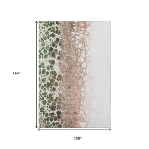 HomeRoots 9' X 12' Salmon Ivory & Green Abstract Washable Area Rug – Durable, UV Protected, Modern Design! 657094