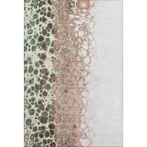 HomeRoots 9' X 12' Salmon Ivory & Green Abstract Washable Area Rug – Durable, UV Protected, Modern Design! 657094