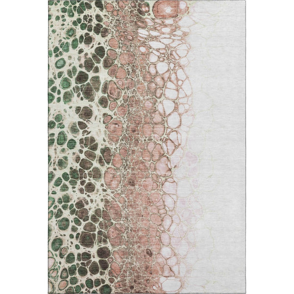 HomeRoots 9' X 12' Salmon Ivory & Green Abstract Washable Area Rug – Durable, UV Protected, Modern Design! 657094