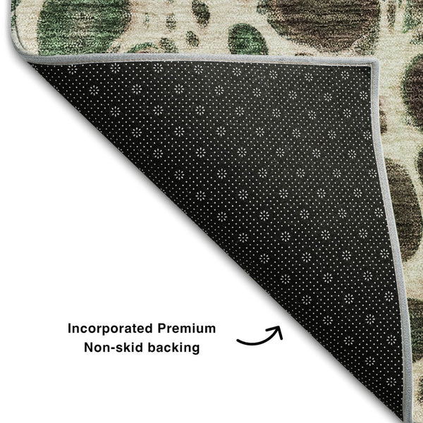 HomeRoots 9' X 12' Salmon Ivory & Green Abstract Washable Area Rug – Durable, UV Protected, Modern Design! 657094