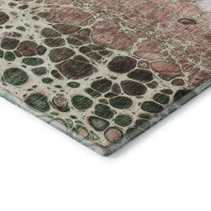 HomeRoots 9' X 12' Salmon Ivory & Green Abstract Washable Area Rug – Durable, UV Protected, Modern Design! 657094