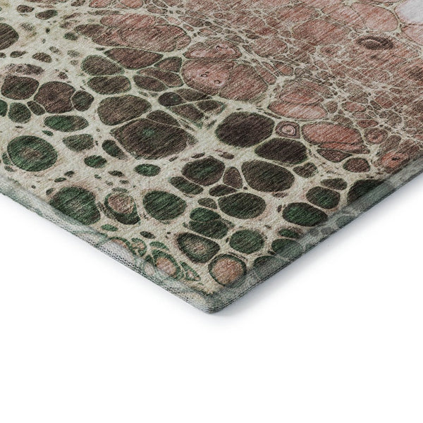 HomeRoots 9' X 12' Salmon Ivory & Green Abstract Washable Area Rug – Durable, UV Protected, Modern Design! 657094