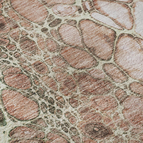 HomeRoots 9' X 12' Salmon Ivory & Green Abstract Washable Area Rug – Durable, UV Protected, Modern Design! 657094