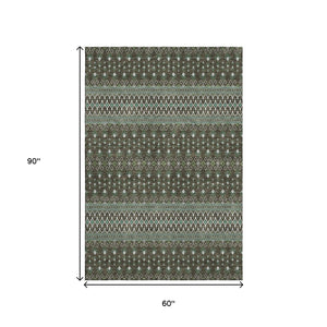 HomeRoots 5' X 8' Stylish Brown & Taupe Tribal Area Rug with UV Protection, Stain Resistance & Easy Care 657097
