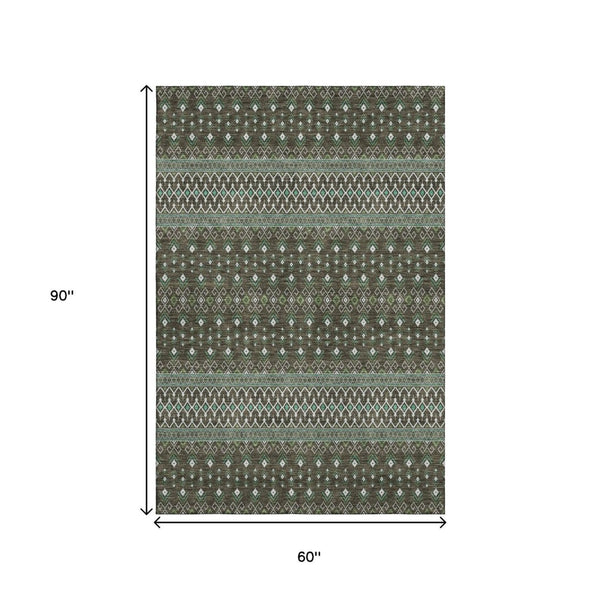 HomeRoots 5' X 8' Stylish Brown & Taupe Tribal Area Rug with UV Protection, Stain Resistance & Easy Care 657097