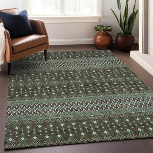 HomeRoots 5' X 8' Stylish Brown & Taupe Tribal Area Rug with UV Protection, Stain Resistance & Easy Care 657097