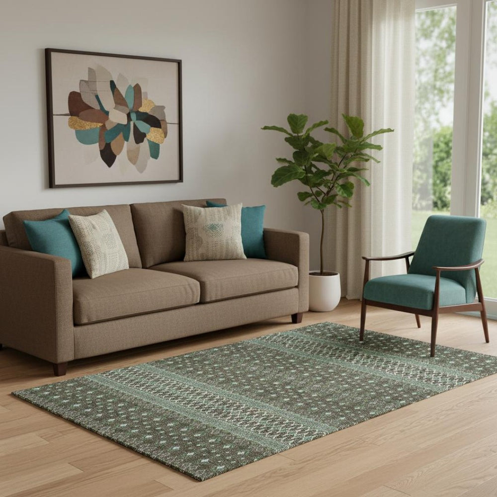 HomeRoots 5' X 8' Stylish Brown & Taupe Tribal Area Rug with UV Protection, Stain Resistance & Easy Care 657097