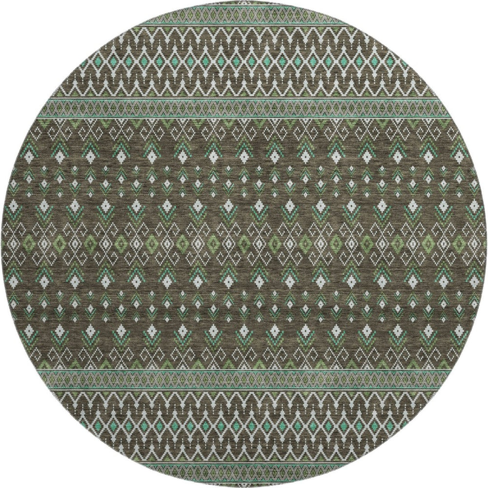 HomeRoots 8' Brown and Taupe Tribal Round Rug - UV Protected, Stain Resistant, Durable for Homes & Patios 657098
