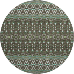 HomeRoots 8' Brown and Taupe Tribal Round Rug - UV Protected, Stain Resistant, Durable for Homes & Patios 657098