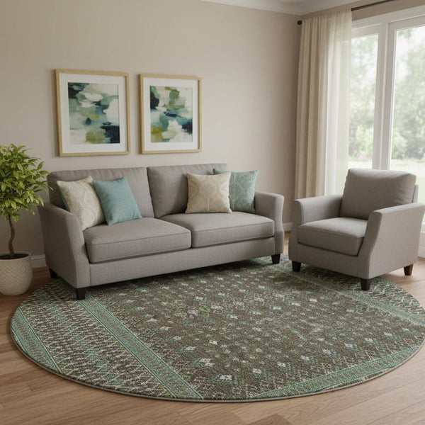 HomeRoots 8' Brown and Taupe Tribal Round Rug - UV Protected, Stain Resistant, Durable for Homes & Patios 657098