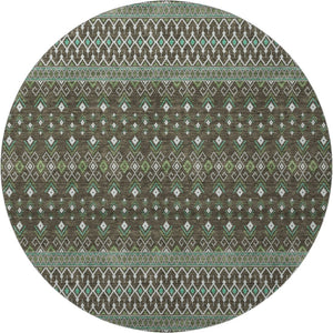 HomeRoots 8' Brown and Taupe Tribal Round Rug - UV Protected, Stain Resistant, Durable for Homes & Patios 657098