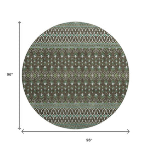 HomeRoots 8' Brown and Taupe Tribal Round Rug - UV Protected, Stain Resistant, Durable for Homes & Patios 657098