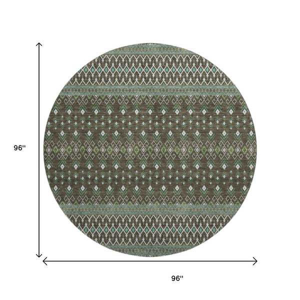 HomeRoots 8' Brown and Taupe Tribal Round Rug - UV Protected, Stain Resistant, Durable for Homes & Patios 657098