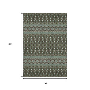 HomeRoots 8' X 10' Brown And Taupe Tribal Washable Area Rug - Durable, UV-Protected, Perfect for Any Room 657099