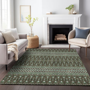 HomeRoots 8' X 10' Brown And Taupe Tribal Washable Area Rug - Durable, UV-Protected, Perfect for Any Room 657099