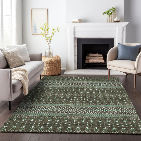 HomeRoots 8' X 10' Brown And Taupe Tribal Washable Area Rug - Durable, UV-Protected, Perfect for Any Room 657099