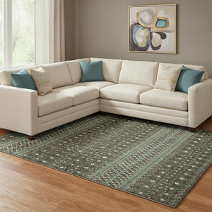 HomeRoots 8' X 10' Brown And Taupe Tribal Washable Area Rug - Durable, UV-Protected, Perfect for Any Room 657099