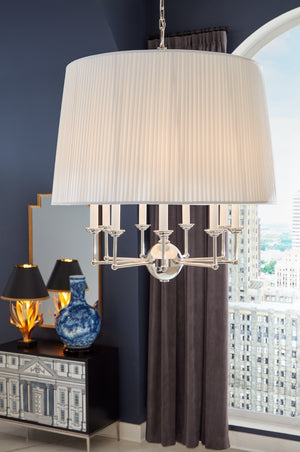 Wildwood Jermyn Large Chandelier With Off-White Silkette Shade, 9-Light Polished Nickel, Bold Architectural Glow 65710