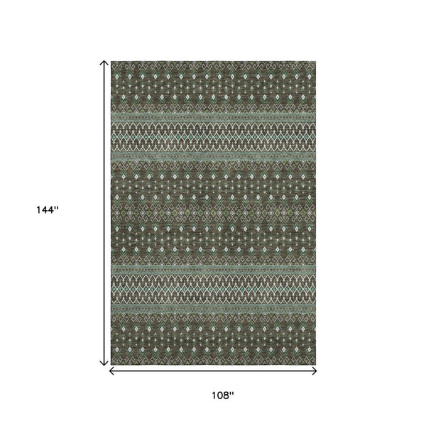 HomeRoots 9' Tribal Washable Area Rug in Brown & Taupe - Durable, UV-Protected, Perfect for Busy Homes! 657100