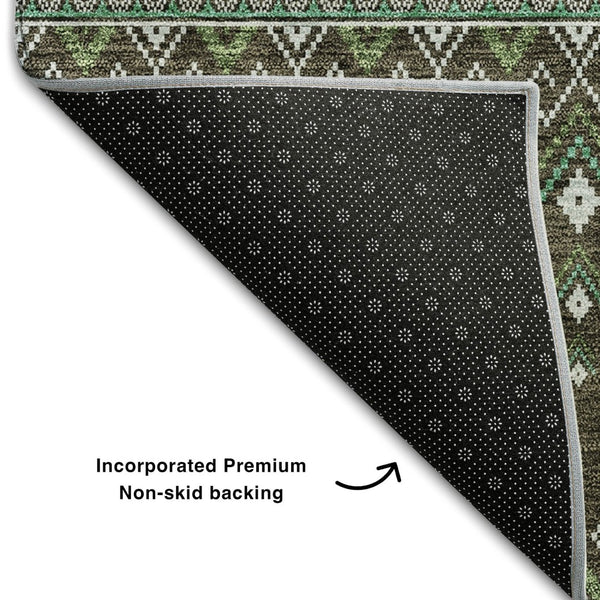 HomeRoots 9' Tribal Washable Area Rug in Brown & Taupe - Durable, UV-Protected, Perfect for Busy Homes! 657100