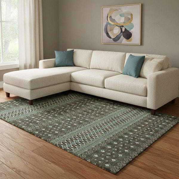 HomeRoots 9' Tribal Washable Area Rug in Brown & Taupe - Durable, UV-Protected, Perfect for Busy Homes! 657100