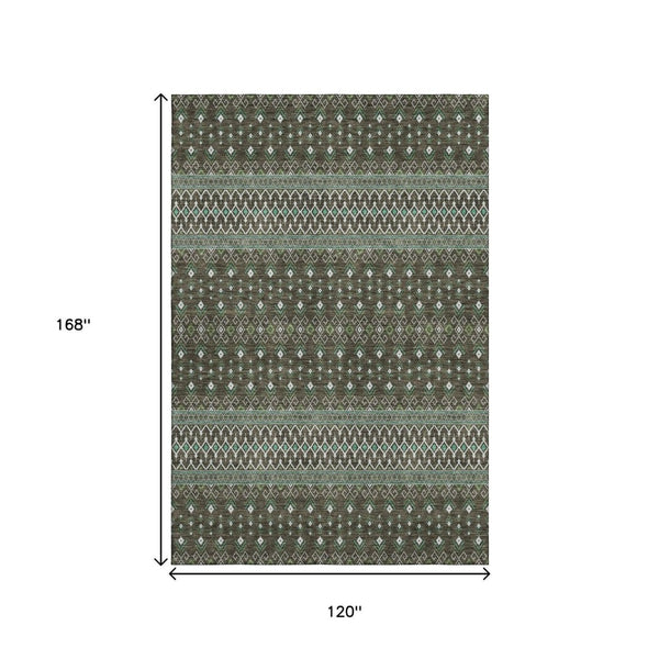 HomeRoots 10' X 14' Brown And Taupe Tribal Area Rug - Washable, UV Protected, Perfect for Busy Homes & Pets 657101