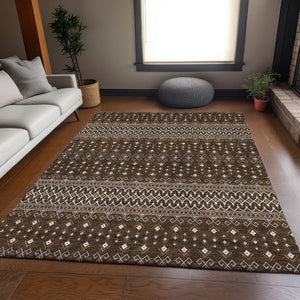 HomeRoots 5' X 8' Chocolate and Ivory Tribal Area Rug - Durable, Stain-Resistant, UV Protected for Homes 657103