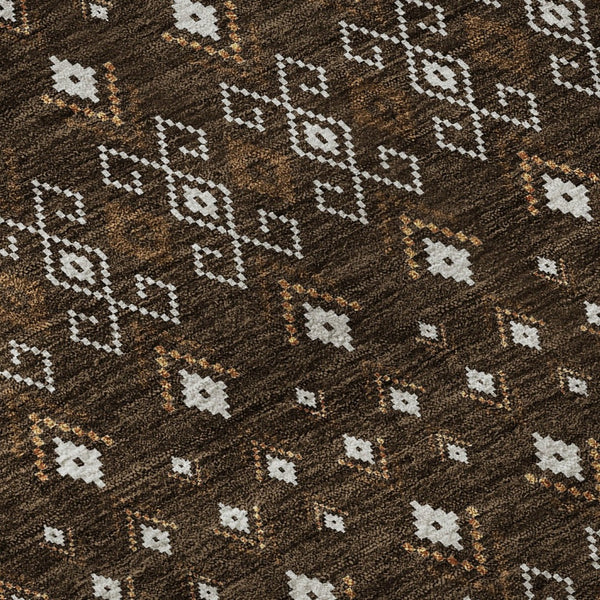 HomeRoots 5' X 8' Chocolate and Ivory Tribal Area Rug - Durable, Stain-Resistant, UV Protected for Homes 657103