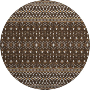 HomeRoots 8' Chocolate and Ivory Tribal Round Rug - Durable, Washable, UV-Protected for High Traffic Areas 657104