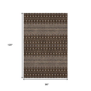 HomeRoots 8' X 10' Chocolate and Ivory Tribal Washable Area Rug - Durable, UV Protected, and Stylish Design! 657105