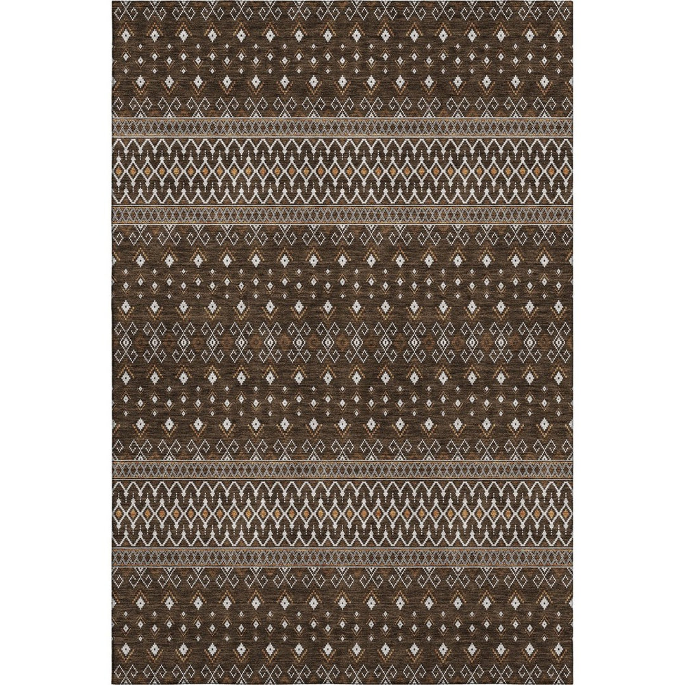 HomeRoots 8' X 10' Chocolate and Ivory Tribal Washable Area Rug - Durable, UV Protected, and Stylish Design! 657105