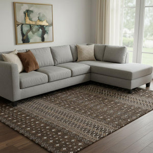 HomeRoots 8' X 10' Chocolate and Ivory Tribal Washable Area Rug - Durable, UV Protected, and Stylish Design! 657105