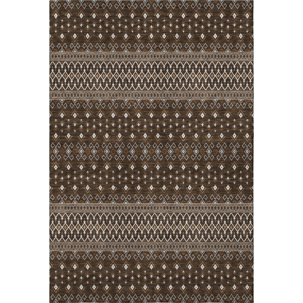 HomeRoots 8' X 10' Chocolate and Ivory Tribal Washable Area Rug - Durable, UV Protected, and Stylish Design! 657105