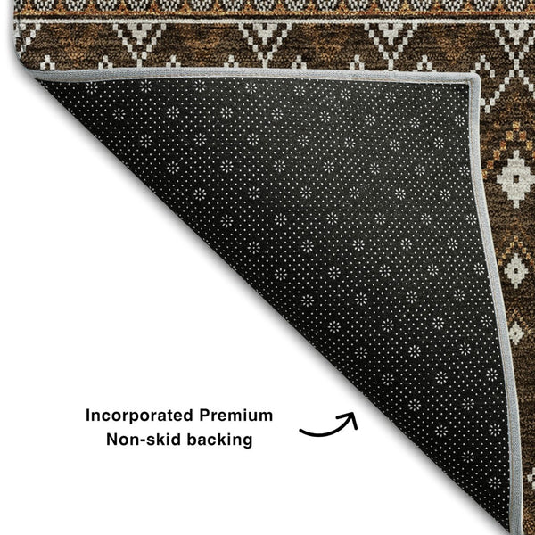 HomeRoots 9' X 12' Chocolate & Ivory Tribal Area Rug - Washable, UV-Protected, Stylish & Durable for Homes 657106