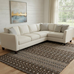 HomeRoots 9' X 12' Chocolate & Ivory Tribal Area Rug - Washable, UV-Protected, Stylish & Durable for Homes 657106
