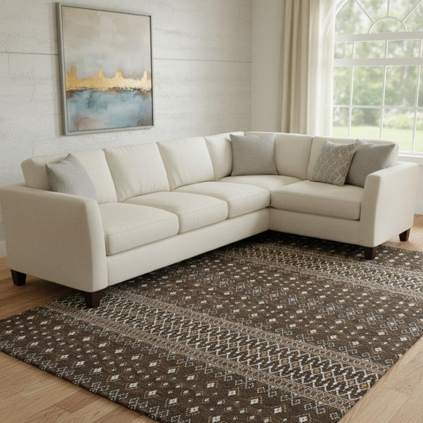 HomeRoots 9' X 12' Chocolate & Ivory Tribal Area Rug - Washable, UV-Protected, Stylish & Durable for Homes 657106