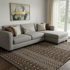 HomeRoots 9' X 12' Chocolate & Ivory Tribal Area Rug - Washable, UV-Protected, Stylish & Durable for Homes 657106