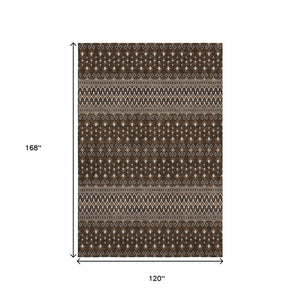HomeRoots 10' X 14' Chocolate Tribal Area Rug - Stylish, Washable, UV Protected, Durable & Perfect for Busy Homes 657107